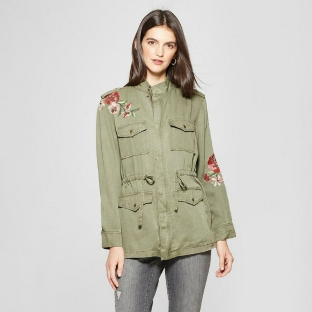 Knox Rose Army Green Jacket with Embordere Flowers
